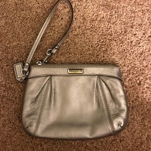Silver Metallic Coach Wristlet