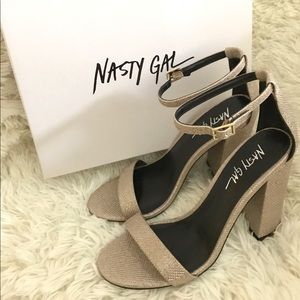 NWT Nasty Gal Take the Strap Metallic Heels