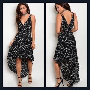 High-Low Black/White Print Dress