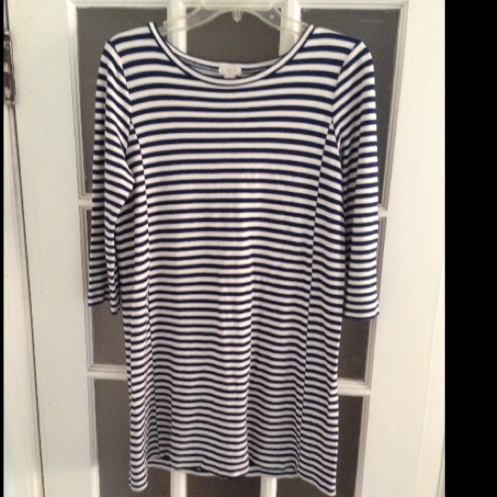 J. Crew, long sleeve, navy and white dress