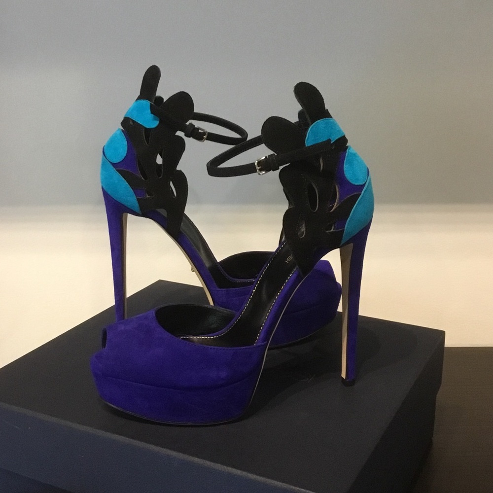 Sergio Rossi New Royal Tricolor Peep Tow Heels
