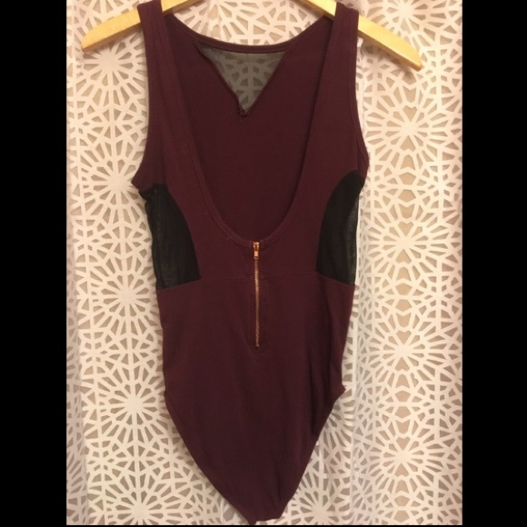 Cotton On Burgundy Mesh Cutout Bodysuit - Picture 2 of 4