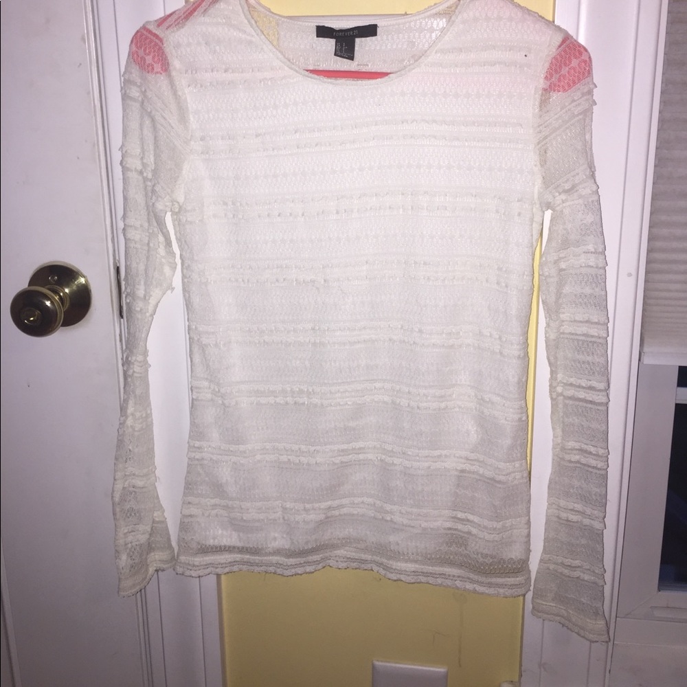White lace long sleeve shirt.