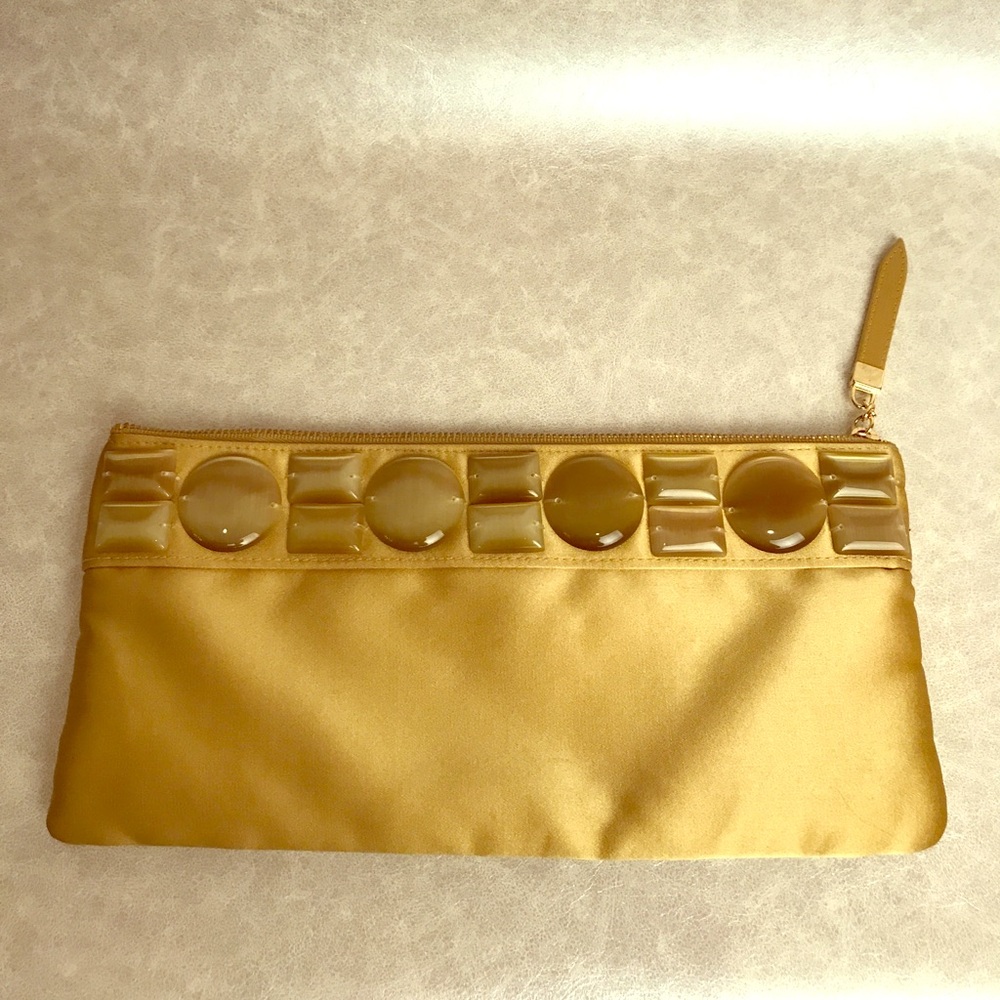 Reiss gold silk and acrylic clutch