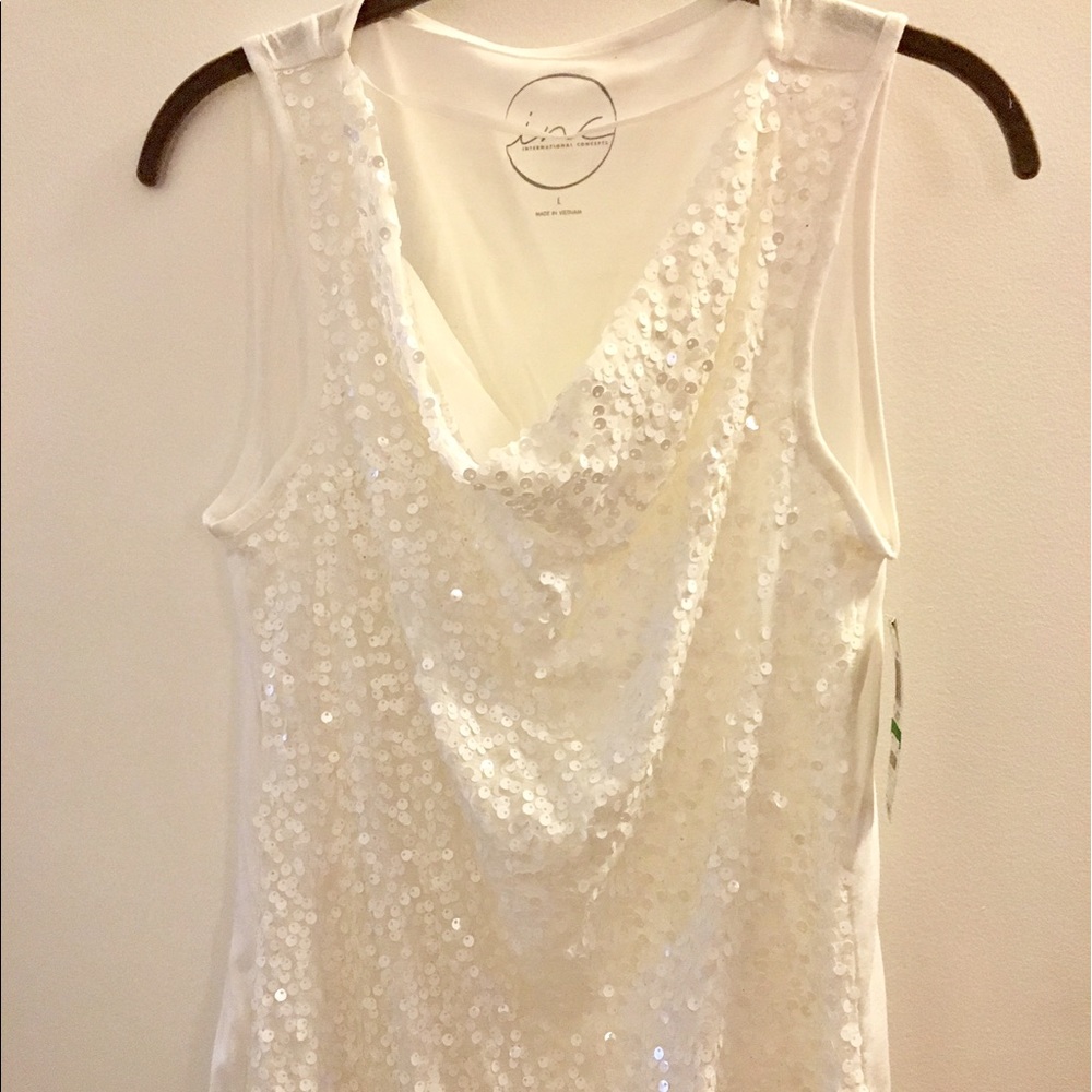 INC International concepts white sequin top L