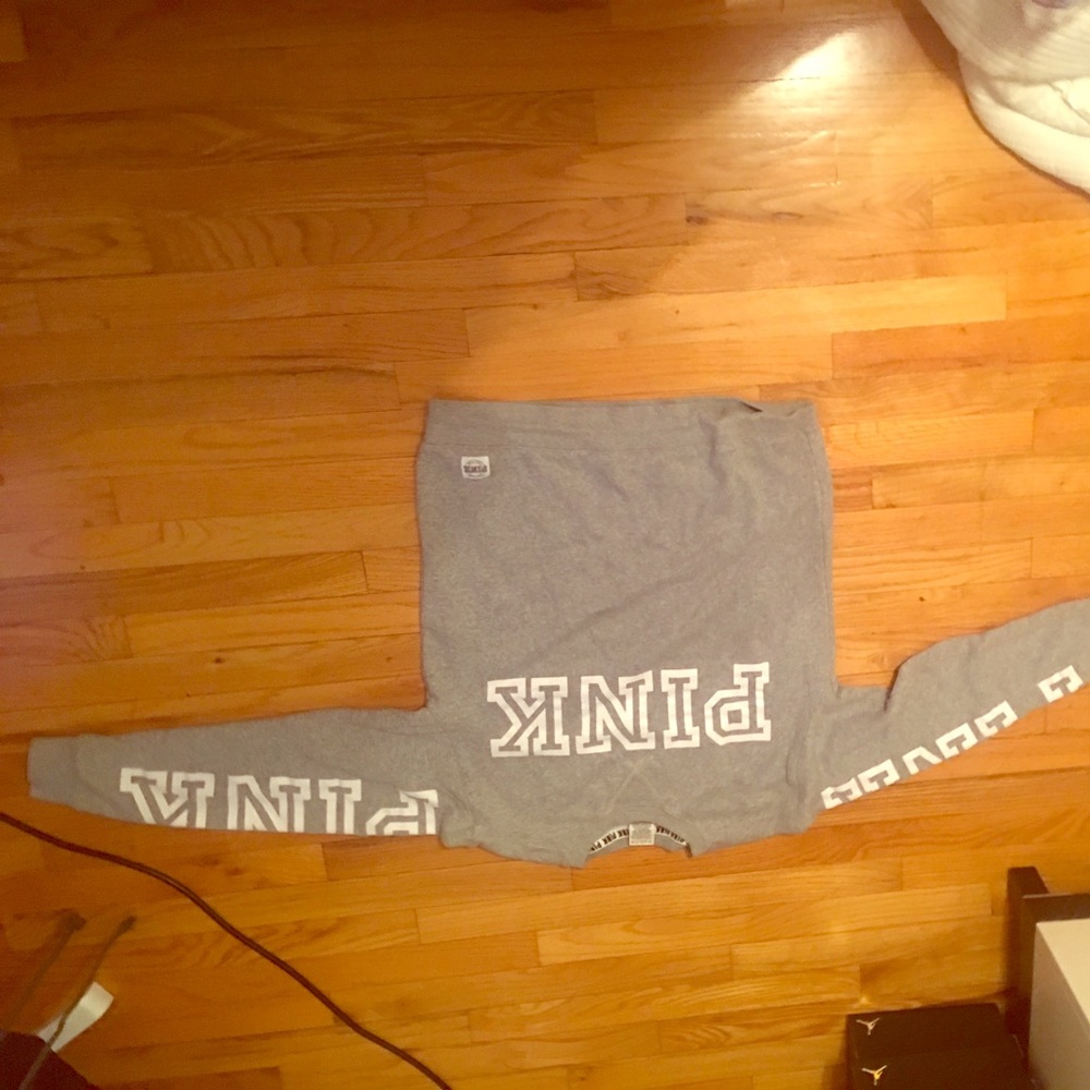 Grey and white victoria secret hoodie.