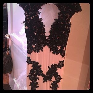 Jovanni nude and black evening gown