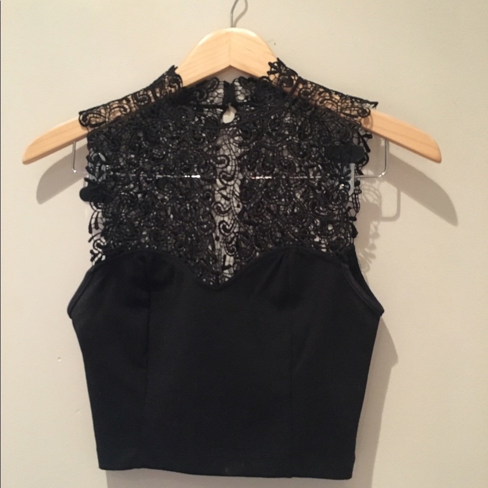 Lace High Neck Crop Top