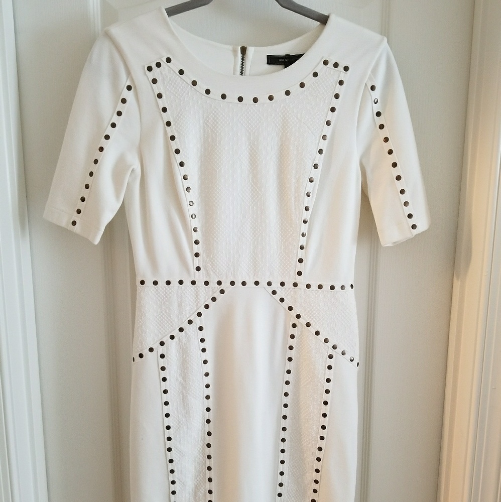 BCBG Studded cream fitted dress