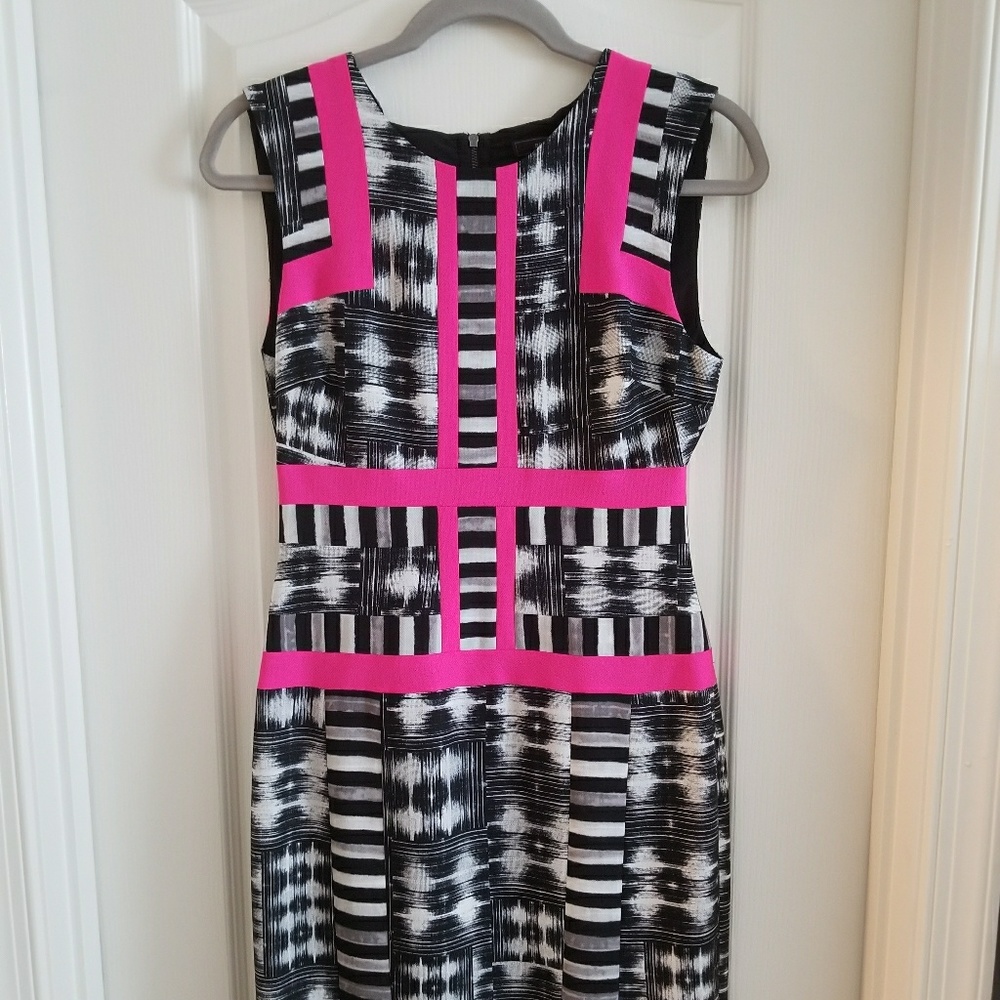 BCBG pink black and white fitted dress