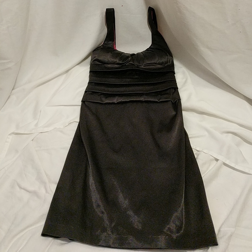 Fitted Black Short Satin Dress