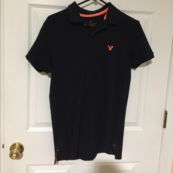 American Eagle Navy Blue Polo with Orange Logo - Picture 1 of 1