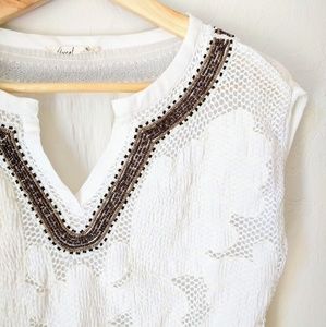 Anthropologie embroidered cream blouse