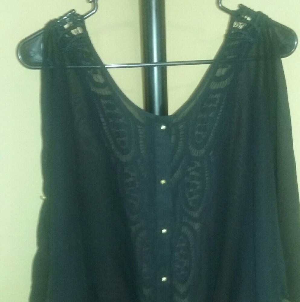 Black cold shoulder sheer blouse with crochet back
