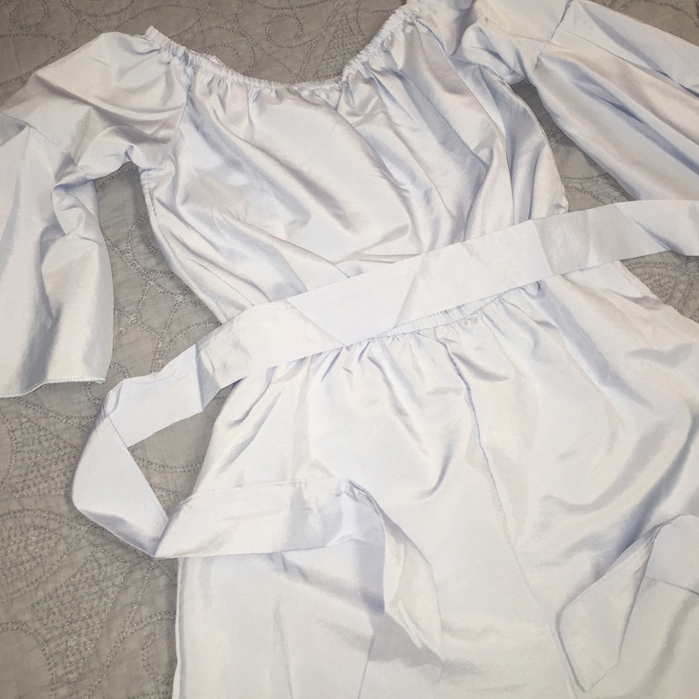 NWT💕Boho Off Shoulder Blue Gray Romper - Picture 4 of 6