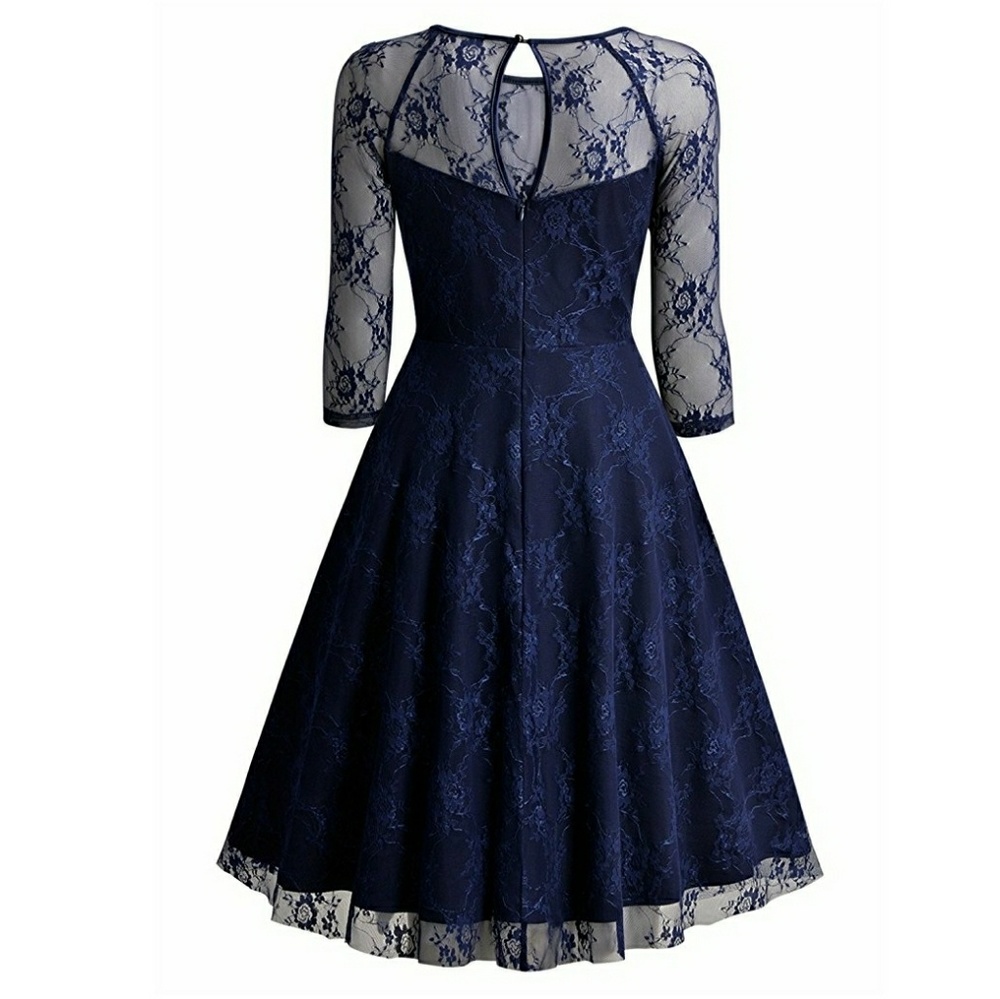 Women's Vintage Floral Lace Net 3/4 Sleeve Sexy Sw