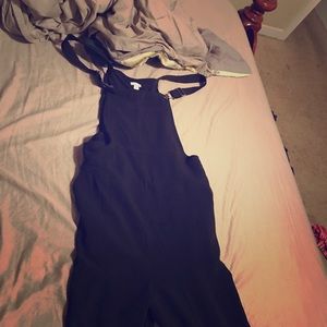 Black flowy buckle overalls