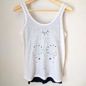 Embroidered sugar skull tank