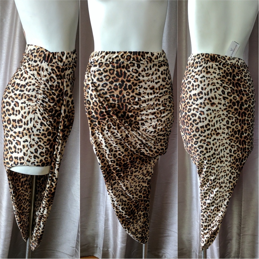 Windsor Leopard print ruched asymmetrical skirt