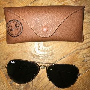 Ray Ban black and gold aviators polarized