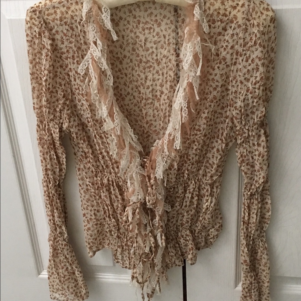 Sandro Flowered Blouse w/ Lace Trim NWOT