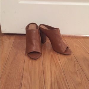 Brown high heel mules