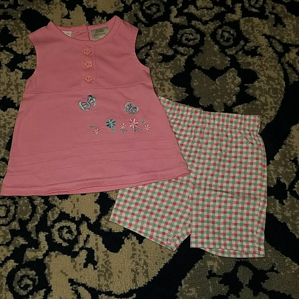 Infant Girl Shorts set Pink Blue Check 6-9 M