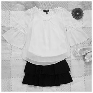 Girls Amy Byer Top with Lace-Inset Bell Sleeves