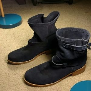 Blue suede engineer boots