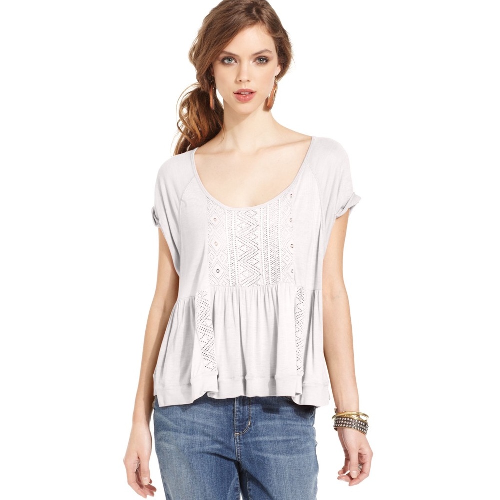 SOLD: Free People Beaded Crochet Blouse in White