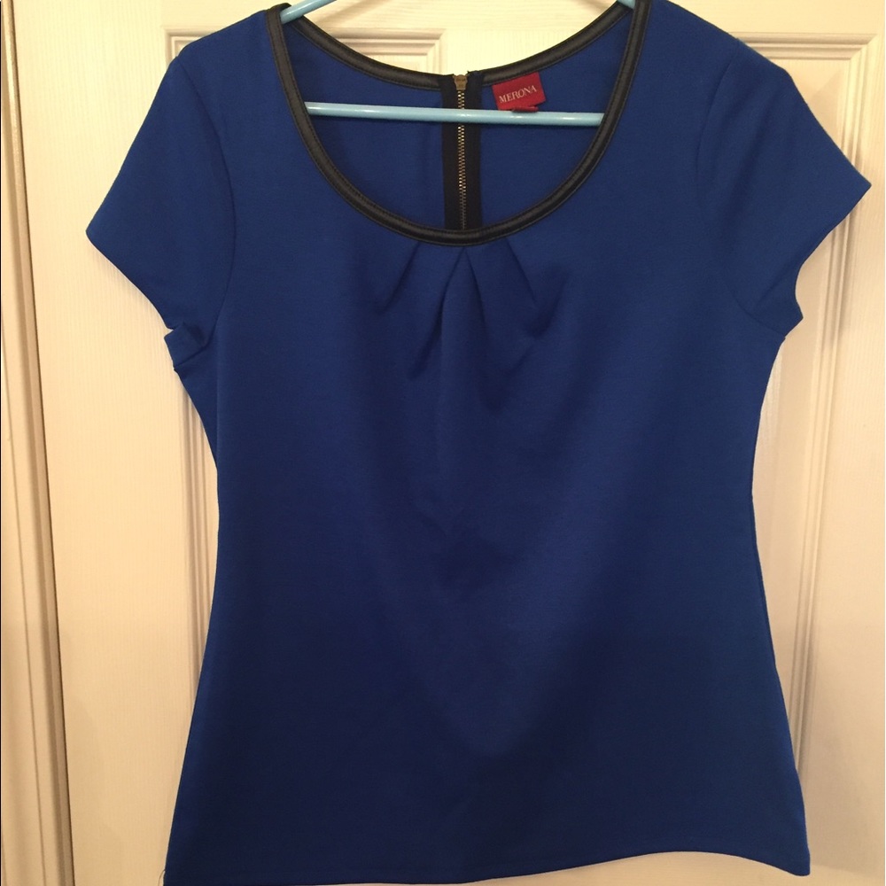 Royal Blue Leather Trim Blouse