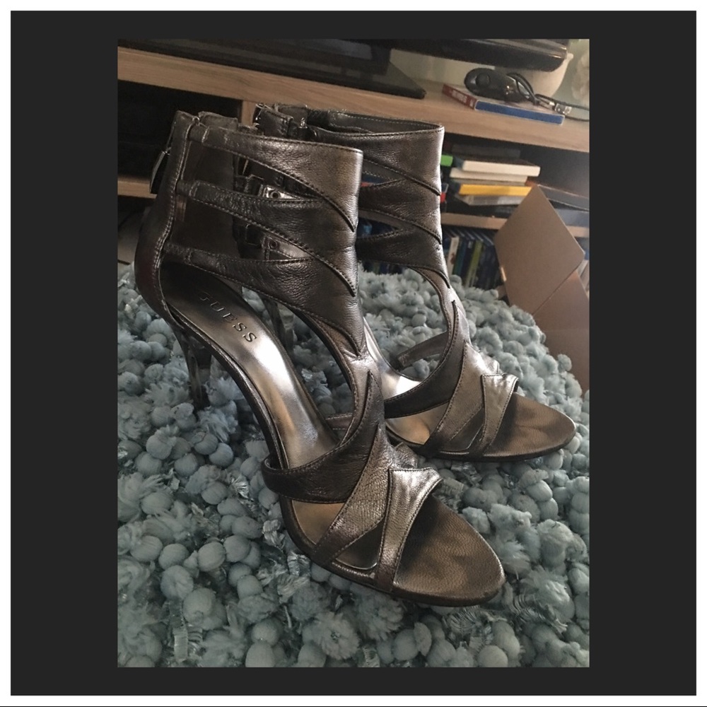Guess Pewter Leather Heels