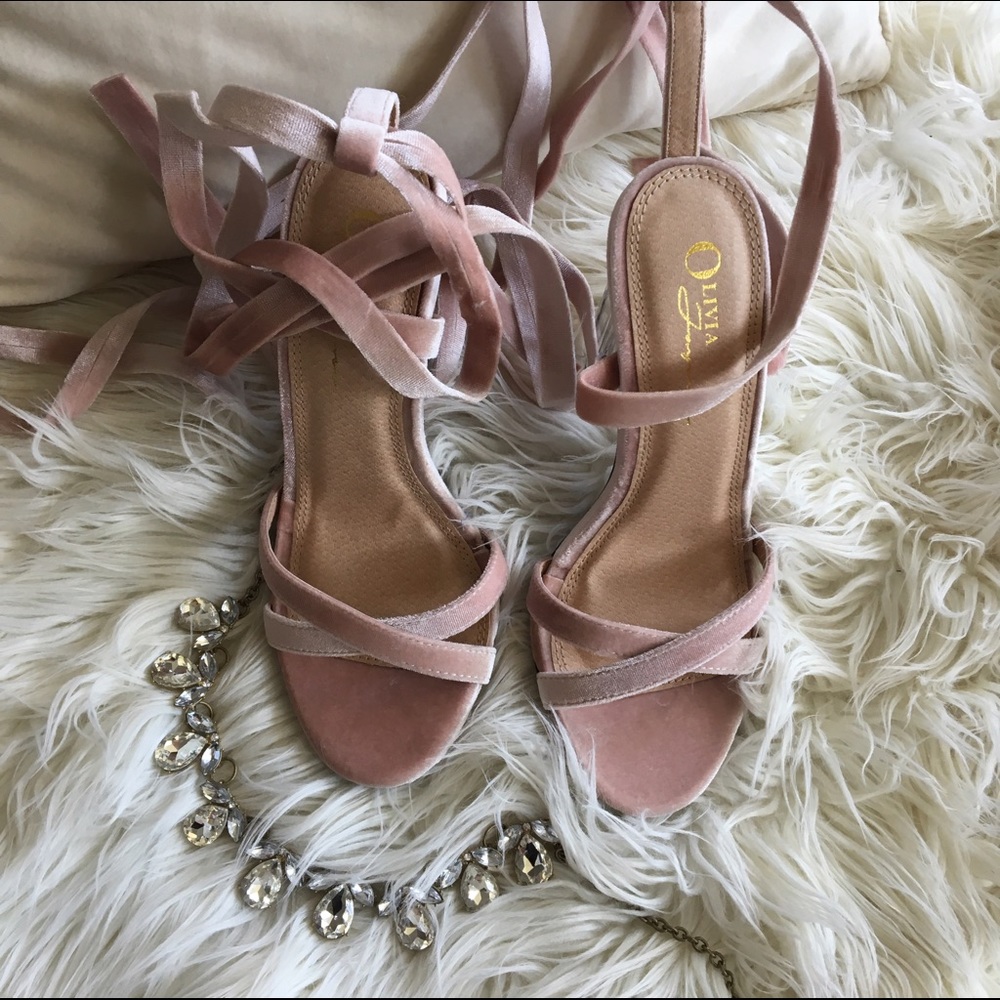 NWB velvet strappy sandals with crystal clear heel