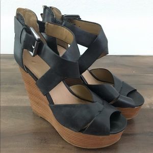 Aldo Black Leather Wedges