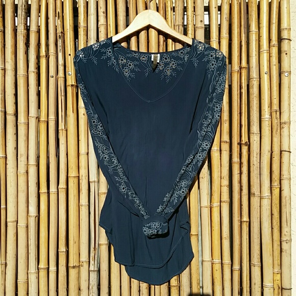 XCVI Tops - Teal Blue Blouse Embroidered Sleeves EUC!