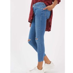 Topshop moto leigh ripped mid blue skinny jeans