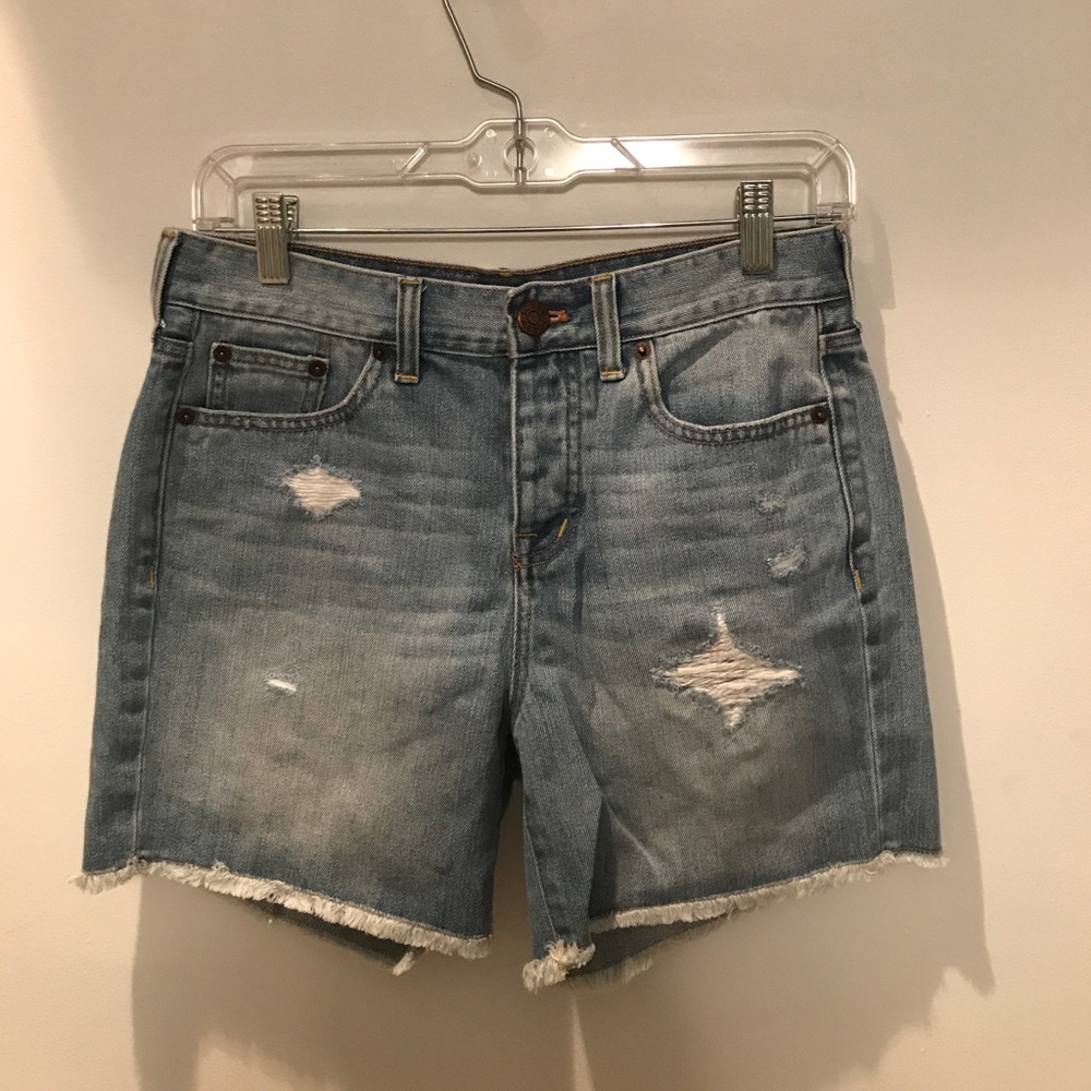 J.Crew distressed boyfriend cutoffs