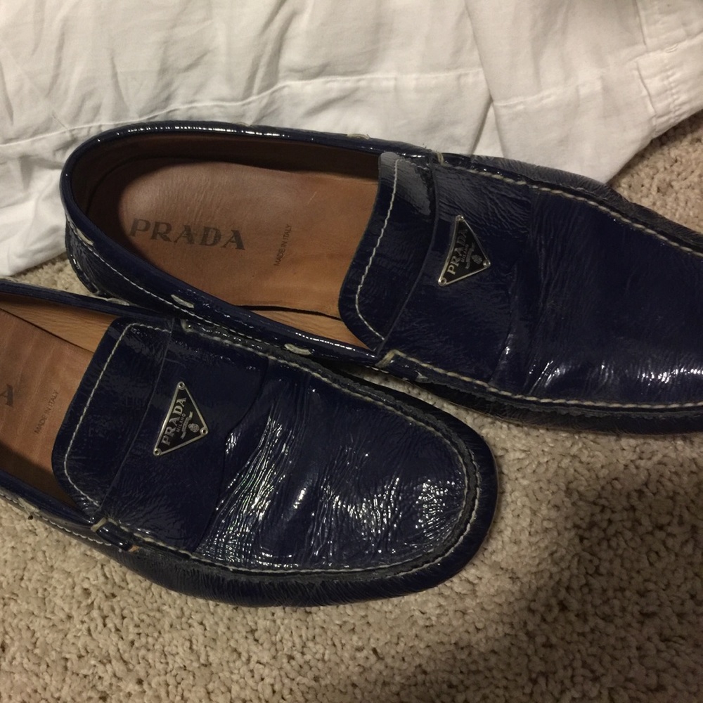 Navy Patent Prada Driver Loafer