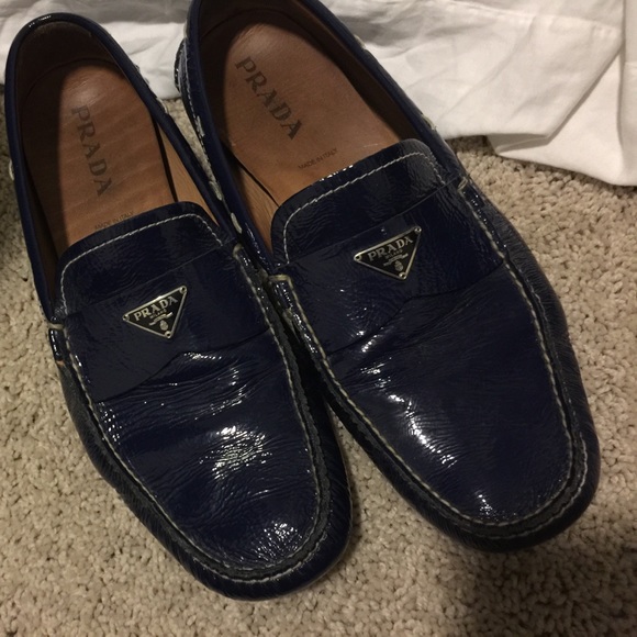 Navy Patent Prada Driver Loafer - Picture 2 of 4