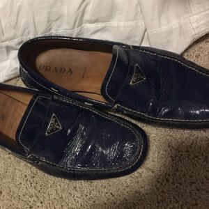 Navy Patent Prada Driver Loafer