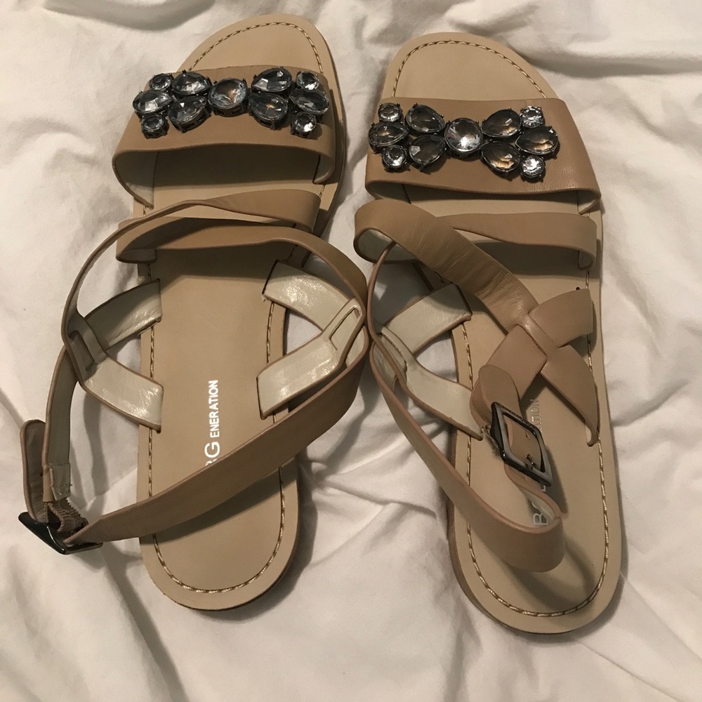 Tan jeweled sandals