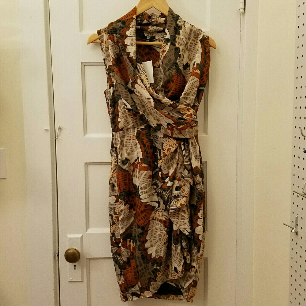 H&M faux wrap ruched print dress