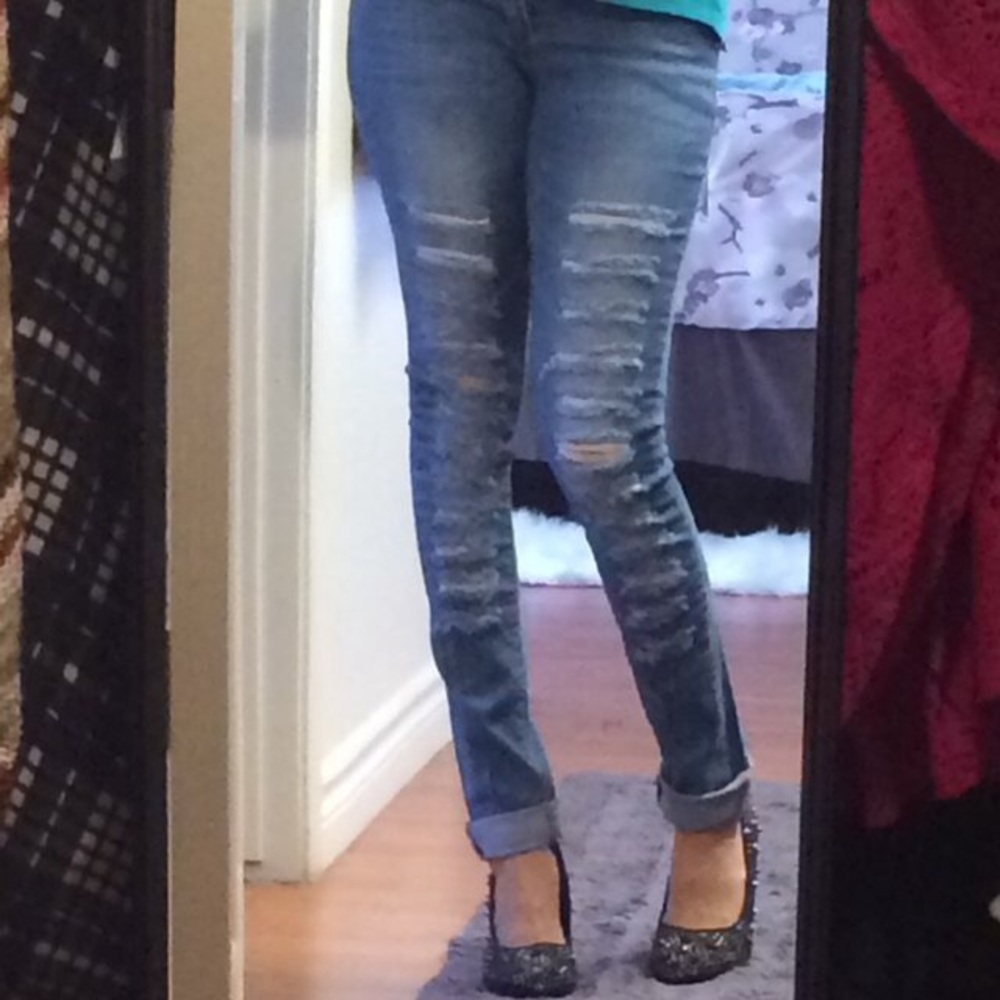 Womens destroyed distressed skinny jeans 5