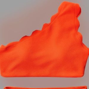 Scalloped bathing suit in orange (padded top)- L