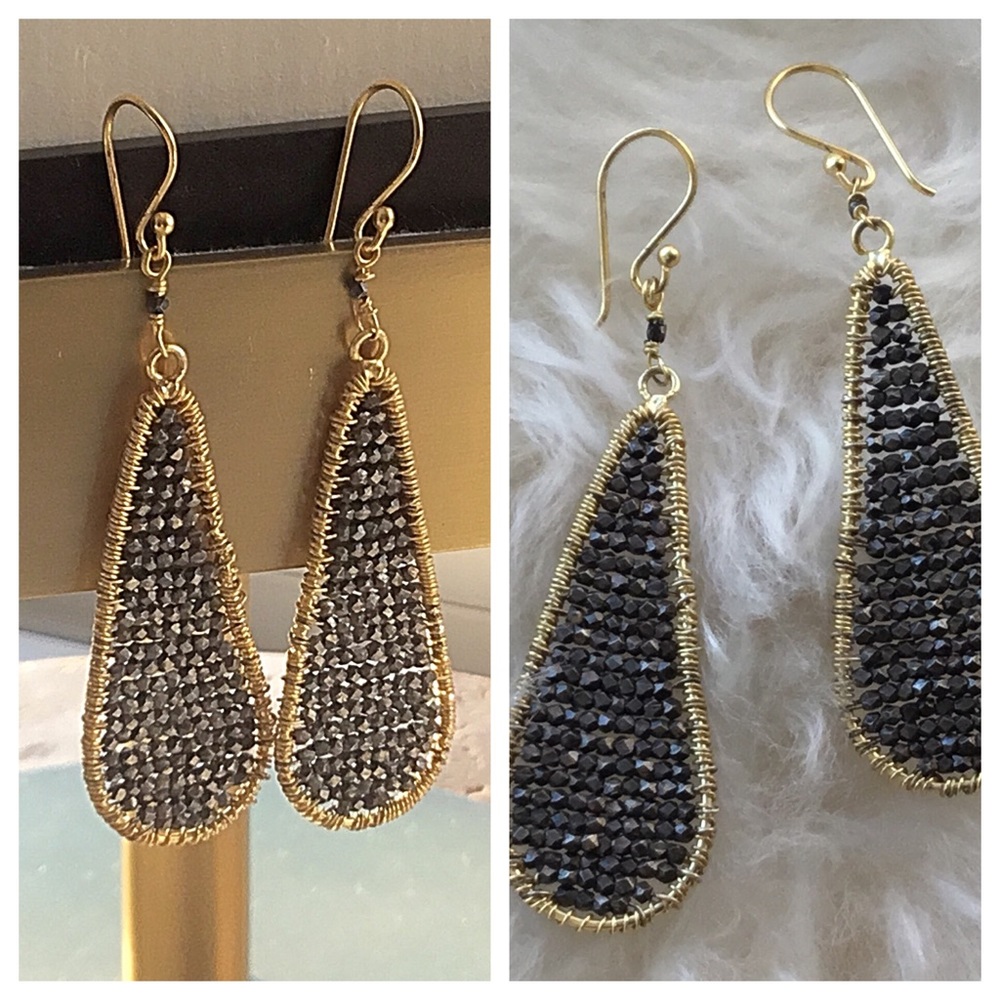NWOT Charcoal Bead & Gold Earrings
