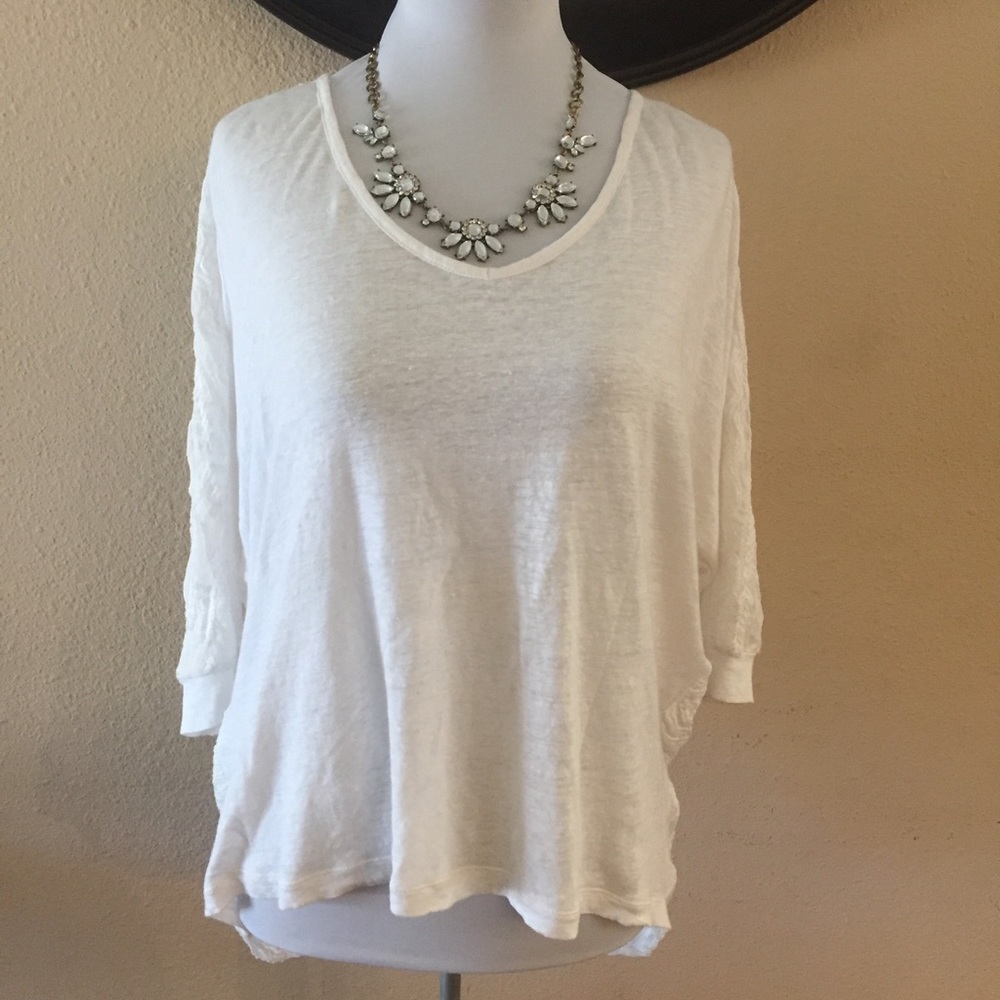 Cabi White Embroidered Sheer Back Blouse