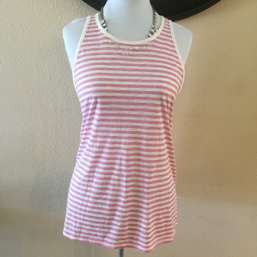 Enza Costa red striped linen blend tank top