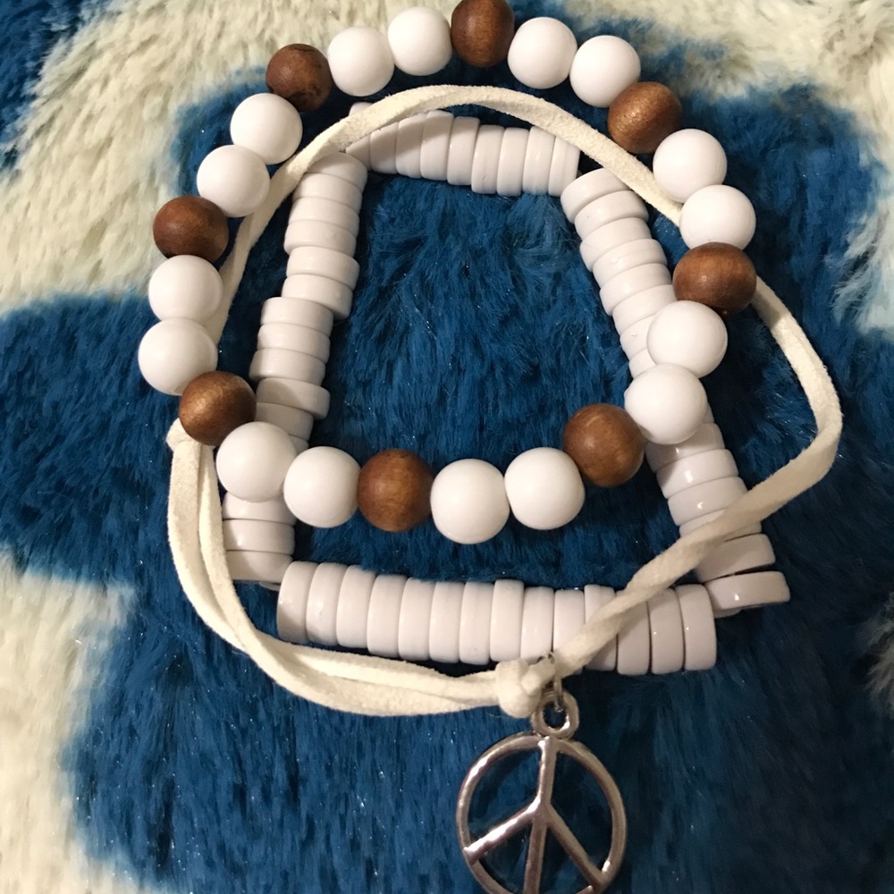 Peace Adjustable Leather 3 Piece Bracelet Set