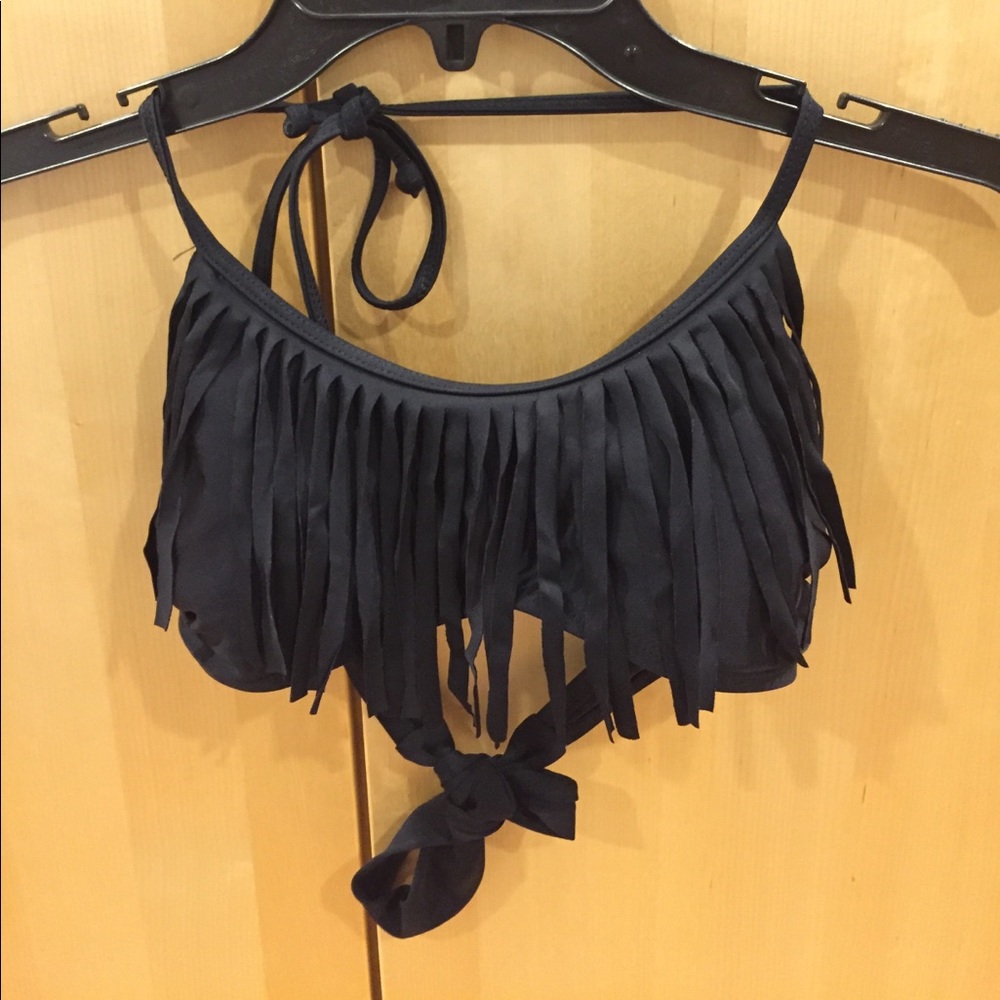 Black fringe bikini suit top