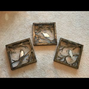 Three bronze bird wall decor